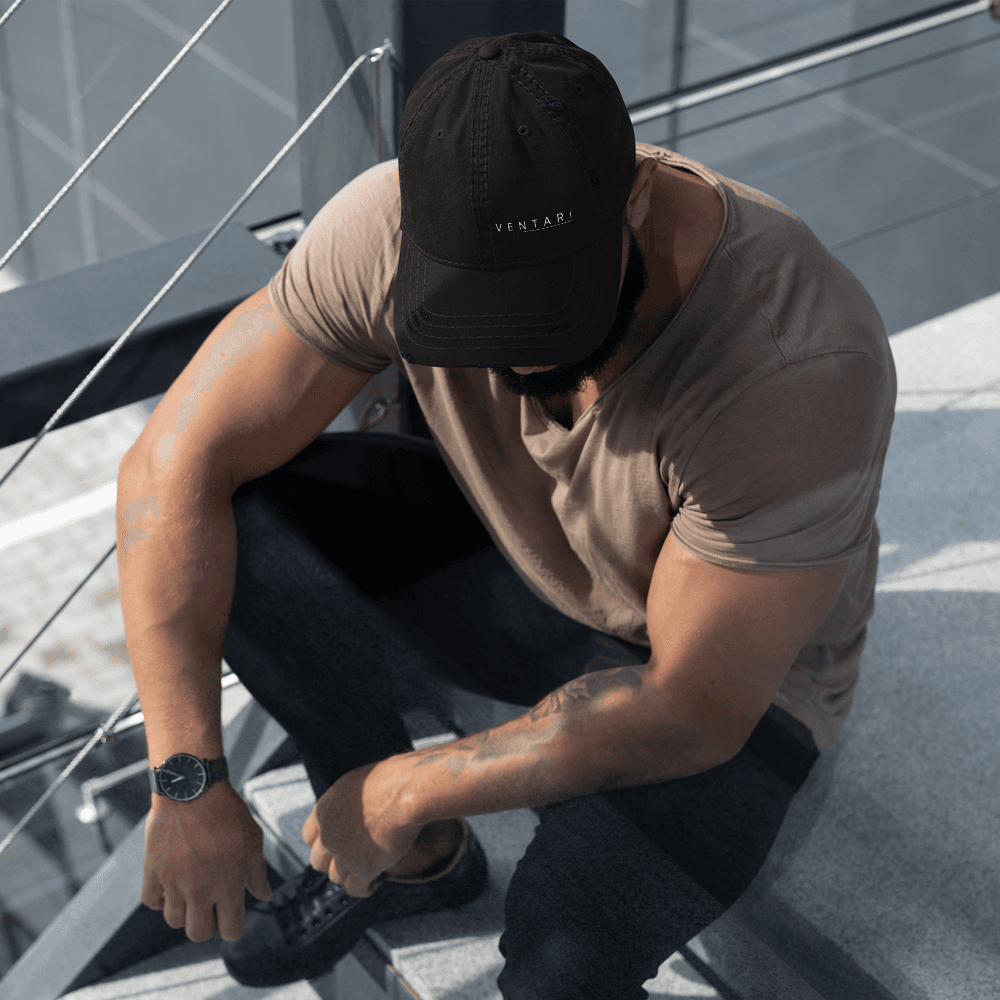 The Distressed Dad Hat — Faded Black — front
